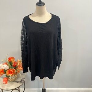 Sioni Milano Black Plus Size Long Floral Embellished Sleeves Top - Size 2X